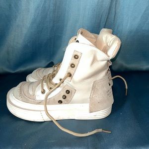 Cream Leather & Suede Sneakers with Cream Thick Sole